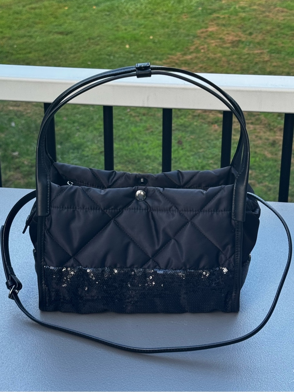 MZ Wallace Black Quilted Shoulder Bag with Sequin Trim